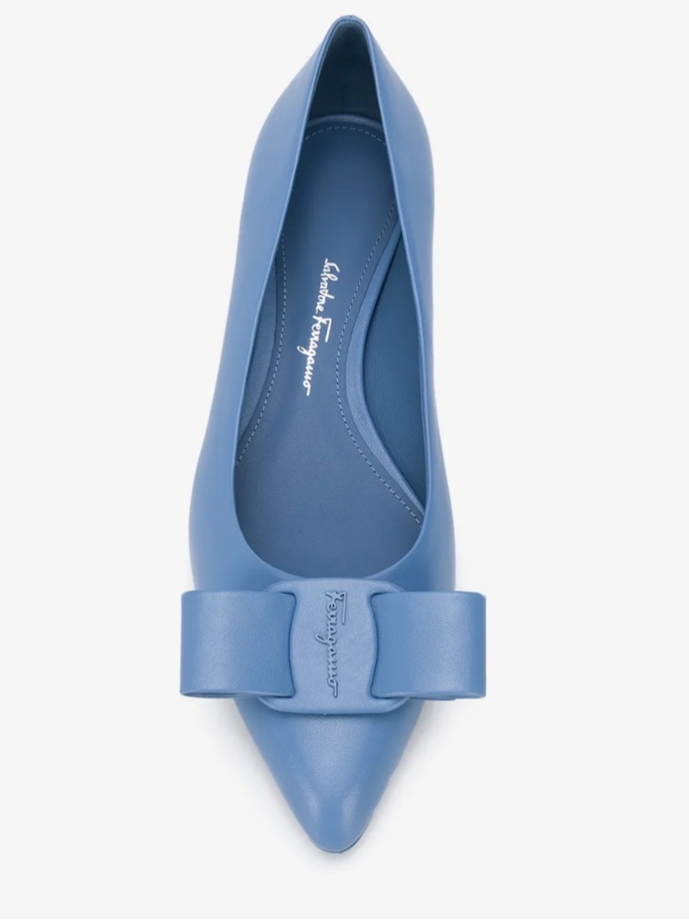 Ferragamo Viva Ballerina Cornflower Blue Leather Flats Size 6